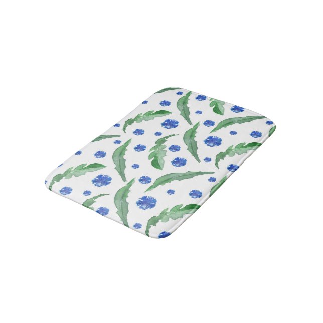 Watercolor Blue cornflowers Bath Mat (Angled)