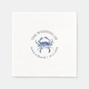 Watercolor Blue Crab Beach Wedding Cocktail Napkin