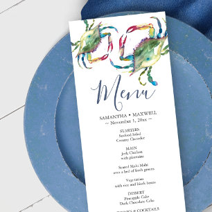 Watercolor Blue Crab Coastal Menu Card
