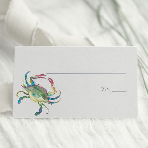 Watercolor Blue Crab Coastal Wedding Place Card