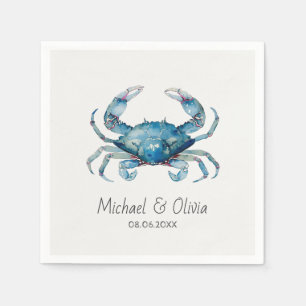 Watercolor Blue Crab Nautical Beach Wedding Custom Napkin