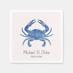 Watercolor Blue Crab Nautical Beach Wedding Custom Napkin