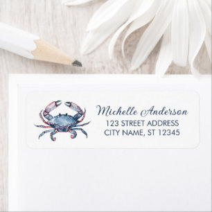 Watercolor Blue Crab Nautical Return Address       Label