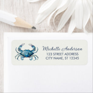 Watercolor Blue Crab Nautical Return Address Label