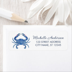 Watercolor Blue Crab Nautical Return Address       Label