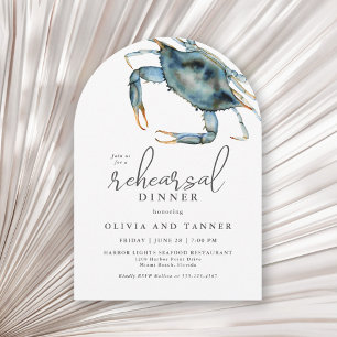 Watercolor Blue Crab Seafood Rehearsal Dinner Invitation