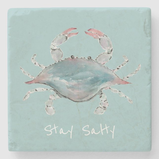 Watercolor Blue Crab Stone Coaster (Front)