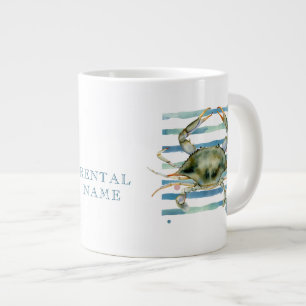 WATERCOLOR BLUE CRAB VACATION RENTAL LARGE COFFEE MUG