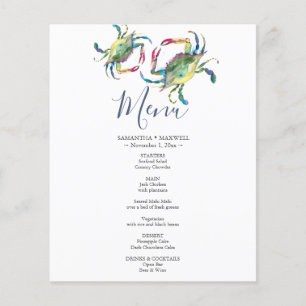 Watercolor Blue Crab Wedding Menu