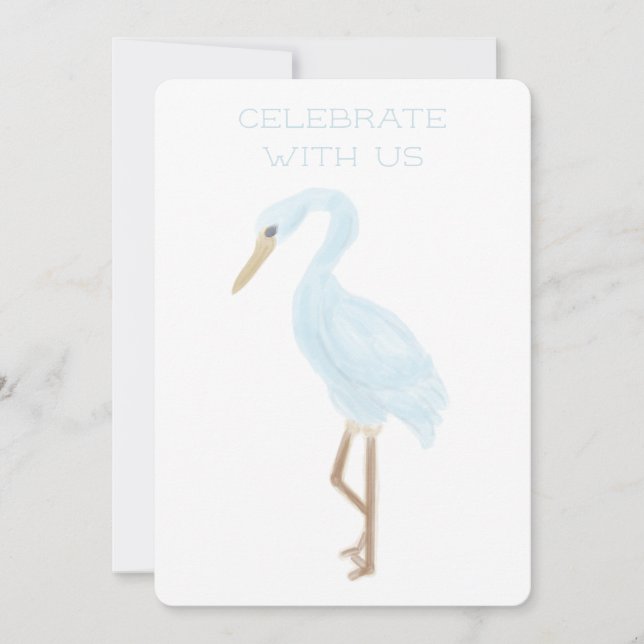 Watercolor Blue Crane Invitation (Front)