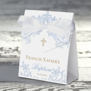 watercolor blue crest baby boy Baptism Favour Box