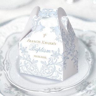  watercolor blue crest   Baptism Favour Box