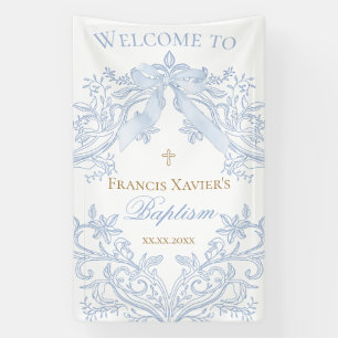  watercolor blue crest Baptism welcome sign