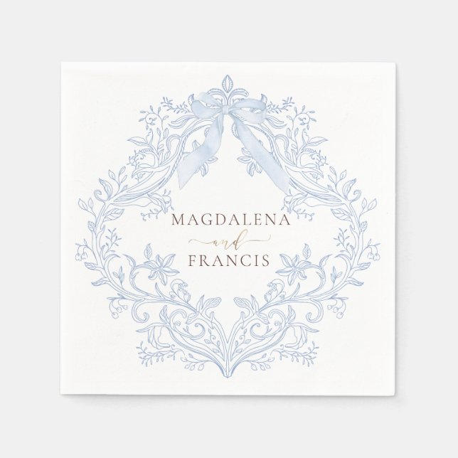  watercolor blue crest wedding napkin (Front)