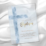 watercolor blue cross Baptism Acrylic Invitations<br><div class="desc">transparent Baptism invitation</div>