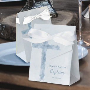 watercolor blue cross Baptism Favour Box
