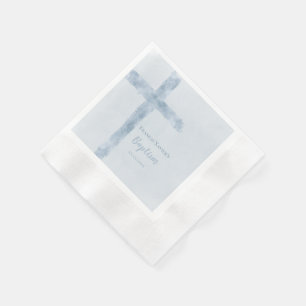 watercolor blue cross Baptism  Napkin