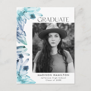 Watercolor Blue Crystal Photo Graduation Party Invitation Postcard