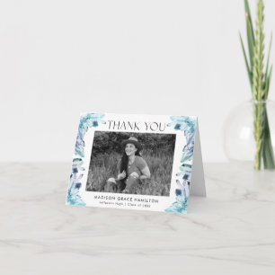 Watercolor Blue Crystals Photo Graduation Thank You Card