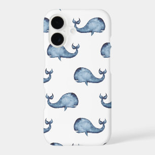 Watercolor blue cute whale. Nautical navy animals