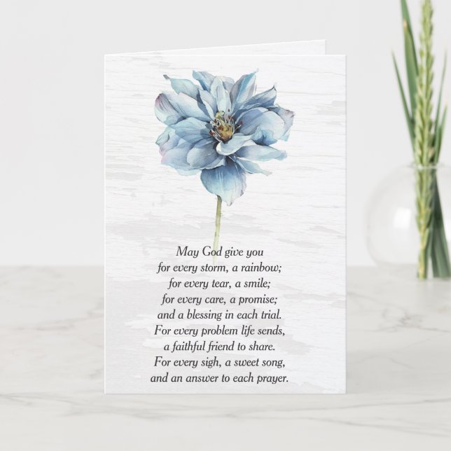 Watercolor Blue Dahlia Flower Thinking of You Card (Front)
