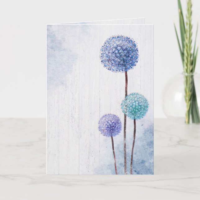 Watercolor Blue Dandelions Thank You Card (Front)