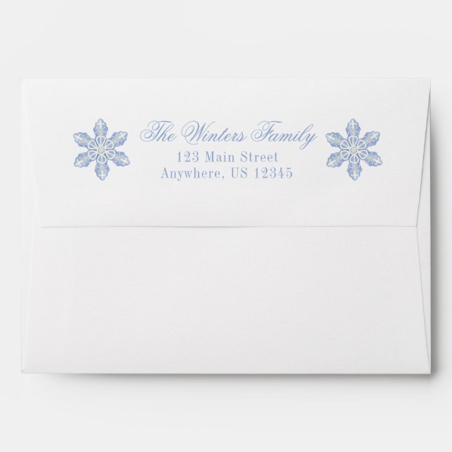 Watercolor Blue Designer Snowflake Christmas Envelope (Back (Top Flap))