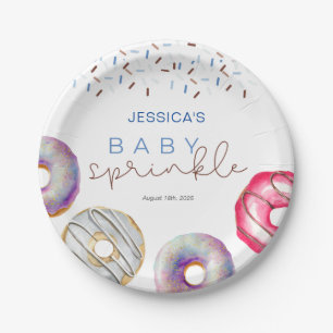 Watercolor blue Donuts Baby Sprinkle Shower Paper Plate