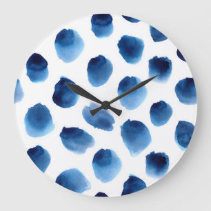 Watercolor Blue Dots: Hand Painted Seamless Large Clock