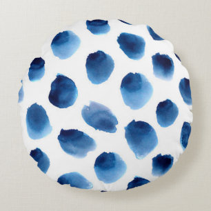 Watercolor Blue Dots: Hand Painted Seamless Round Cushion
