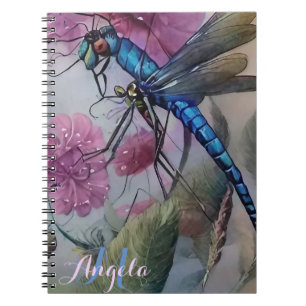 Watercolor Blue Dragonfly, Notebook