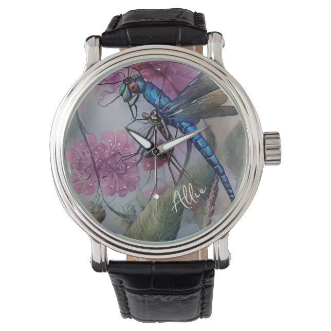 Watercolor Blue Dragonfly Watch (Front)