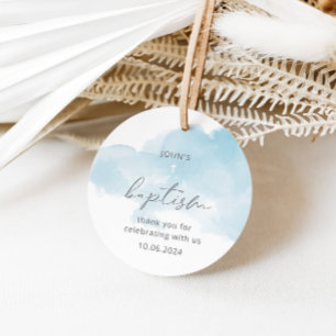 Watercolor blue elegant boy baptism favour tags
