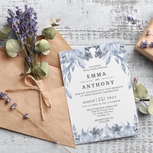 Watercolor Blue Elegant Floral Wedding Invitation