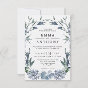 Watercolor Blue Elegant Floral Wedding Invitation