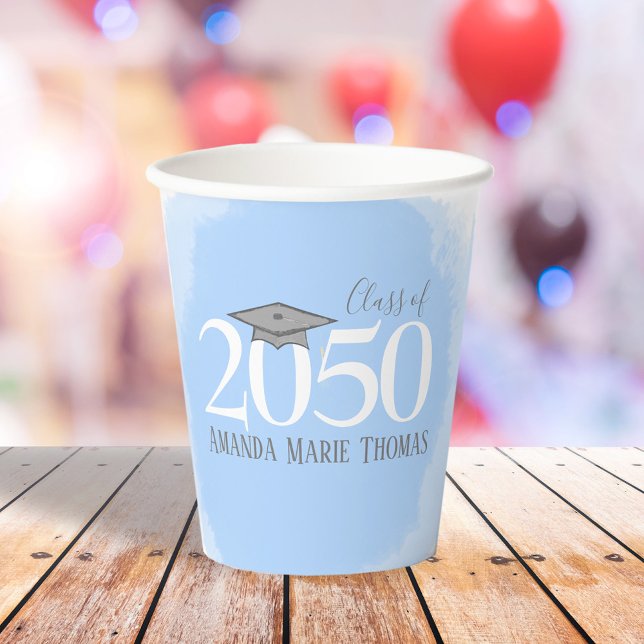 Watercolor Blue Elegant Simple Graduation Party Paper Cups (Creator Uploaded)