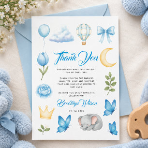 Watercolor Blue Elephant Boy’s Baby Shower Thank You Card