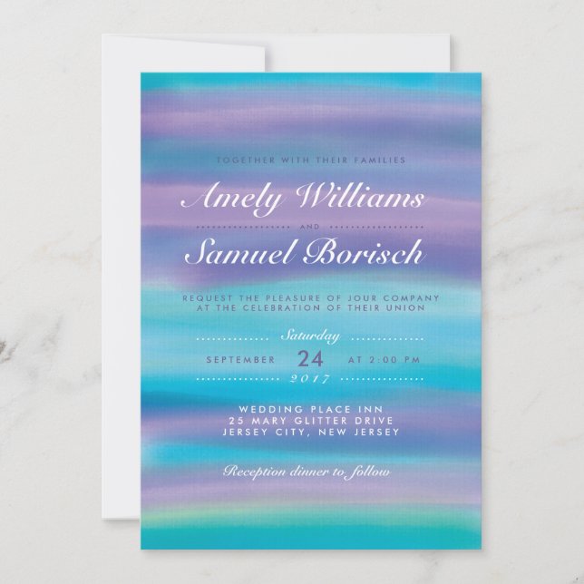Watercolor Blue Evening Sky Wedding Invitation (Front)