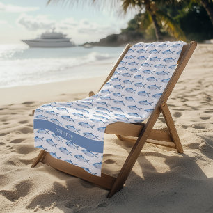 Watercolor Blue Fish Beach Towel