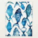 Watercolor Blue Fish | Nautical Teacher & Office Planner<br><div class="desc">Stay organised in style with this watercolor fish planner featuring a lively school of fish in blue and navy. The bold fish pattern brings a fresh nautical touch, making it perfect for students, pupils, teachers, or professionals who love the sea. Use it for schedules, notes, or goals, and enjoy a...</div>