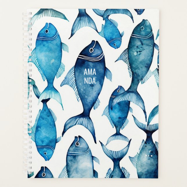 Watercolor Blue Fish | Nautical Teacher & Office Planner (Front)
