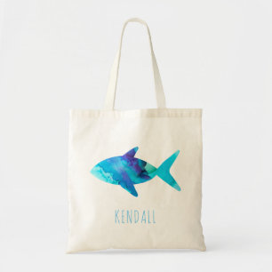 Watercolor Blue Fish Sea Life Kids Personalised Tote Bag