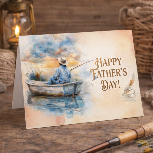 Watercolor Blue Fisherman Happy Father's Day Card