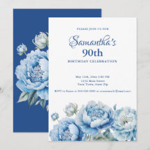 Watercolor Blue Floral 90th Birthday Party
