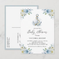 Watercolor Blue Floral Anchor Nautical Baby Shower