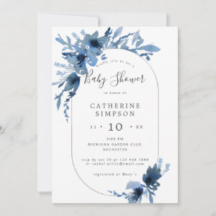 Watercolor blue floral baby shower invitation