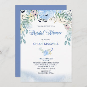Watercolor Blue Floral Bridal Shower Invitation