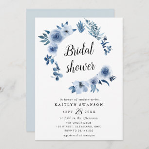 Watercolor blue floral bridal shower invitation