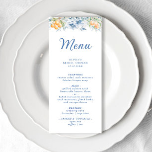 Watercolor Blue Floral Bridal Shower Menu