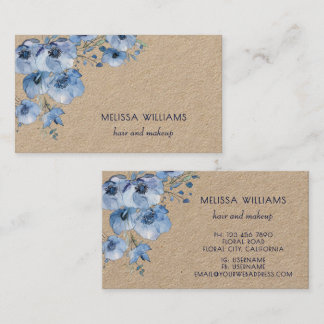 Watercolor Blue Floral Business Card